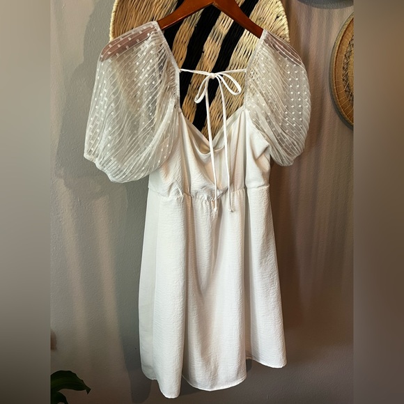 Altar’d State White Polka Dot Tulle Sleeve Tie Back Minidress - Picture 2 of 10